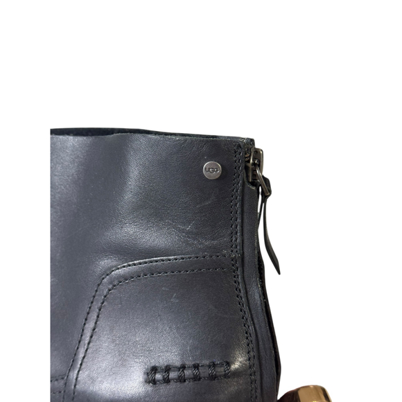 Women's UGG Black Leather Ankle Boots Size 9 - Picture 6 of 9